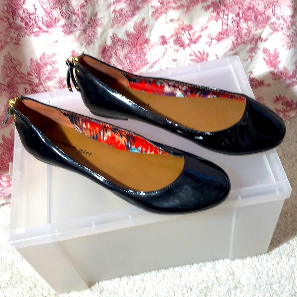 Black patent flats, never worn
